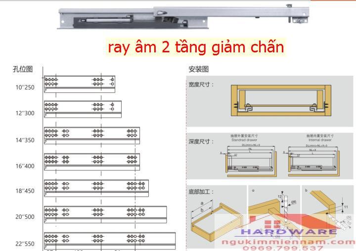 RAY ÂM 2 TẦNG GIẢM CHẤN - Phụ kiện gỗ nhập khẩu, ray trượt, ổ điện usb ...